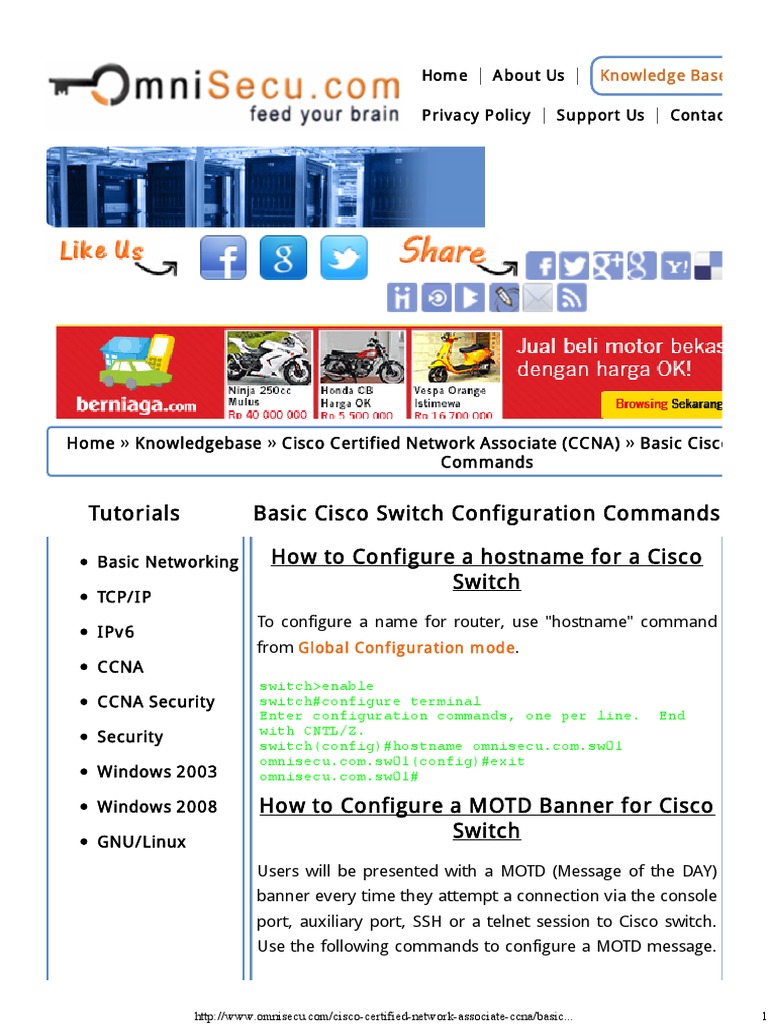Basic Cisco Switch Configuration Commands | Ip Address | Domain Name System