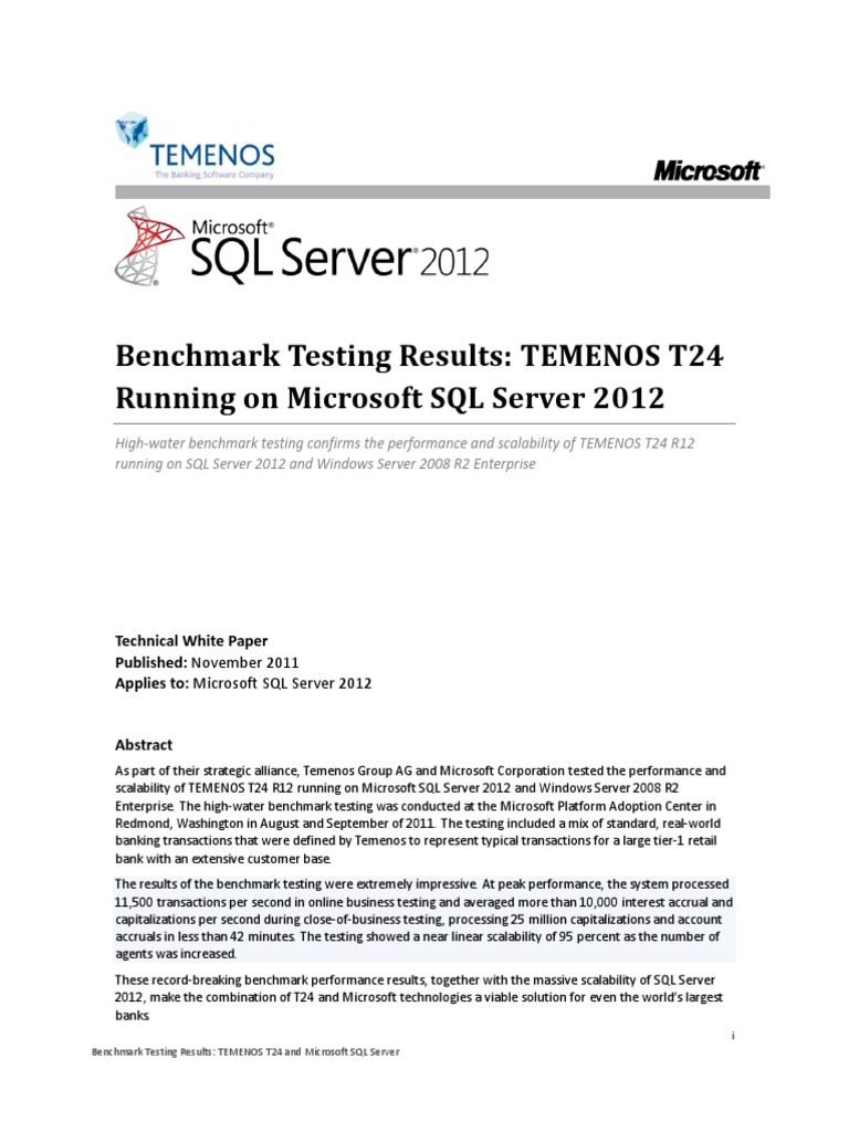 Temenos and SQL Server Highwater Benchmark Report Final With XIO | PDF