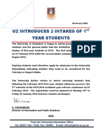 UZ Introduces 2 Intakes of 1st Year Students