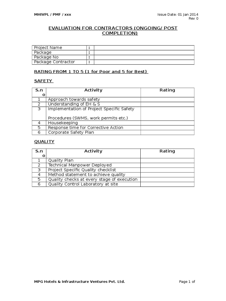 Contractor Evaluation Criteria and Ratings | PDF | Technology & Engineering