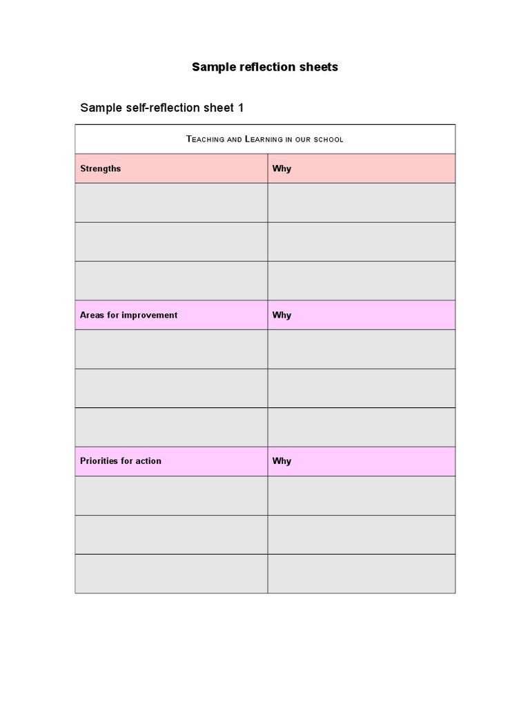 Sample Reflection Sheets for Educators | PDF