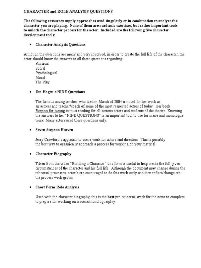 Actor Character Analysis Tools | PDF | Acting | Actor