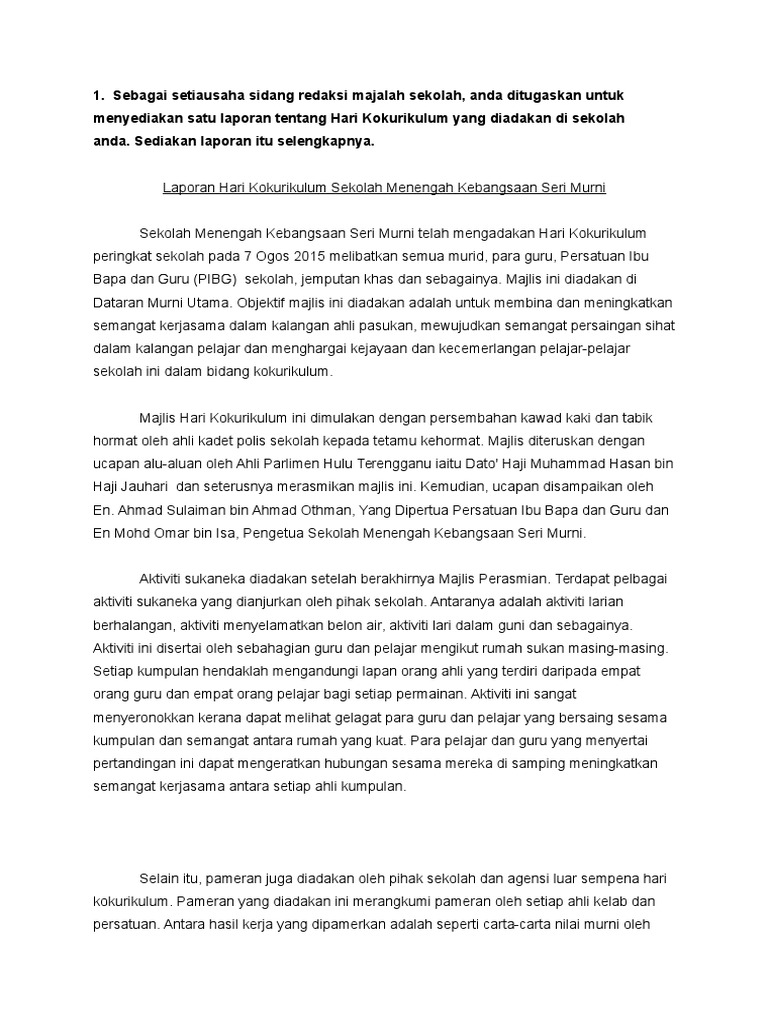 Contoh Karangan SPMLaporan Hari Kokurikulum Contoh Karangan SPMLaporan Hari Kokurikulum