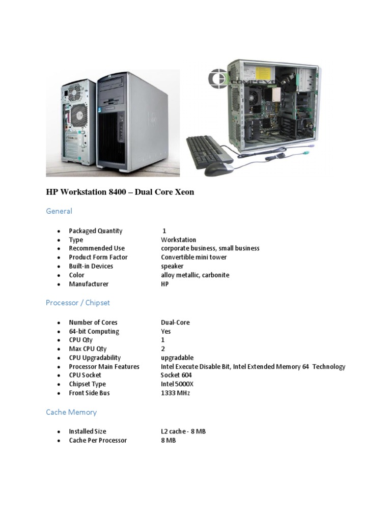 HP Workstation 8400 Specs & Features | PDF