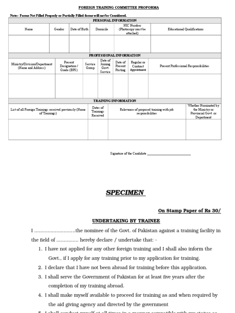 Foreign Training Committee Proforma | PDF | Finance & Money Management