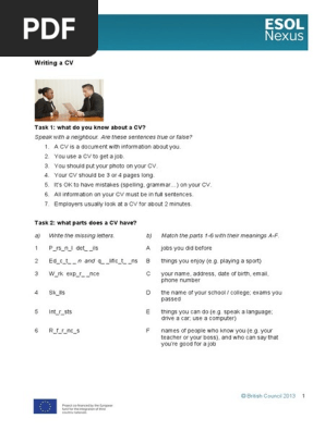 CV Writing (E2) Student Worksheets(1)