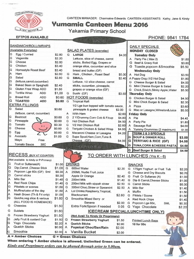 Canteen Menu and Uniform List Restaurant And Catering