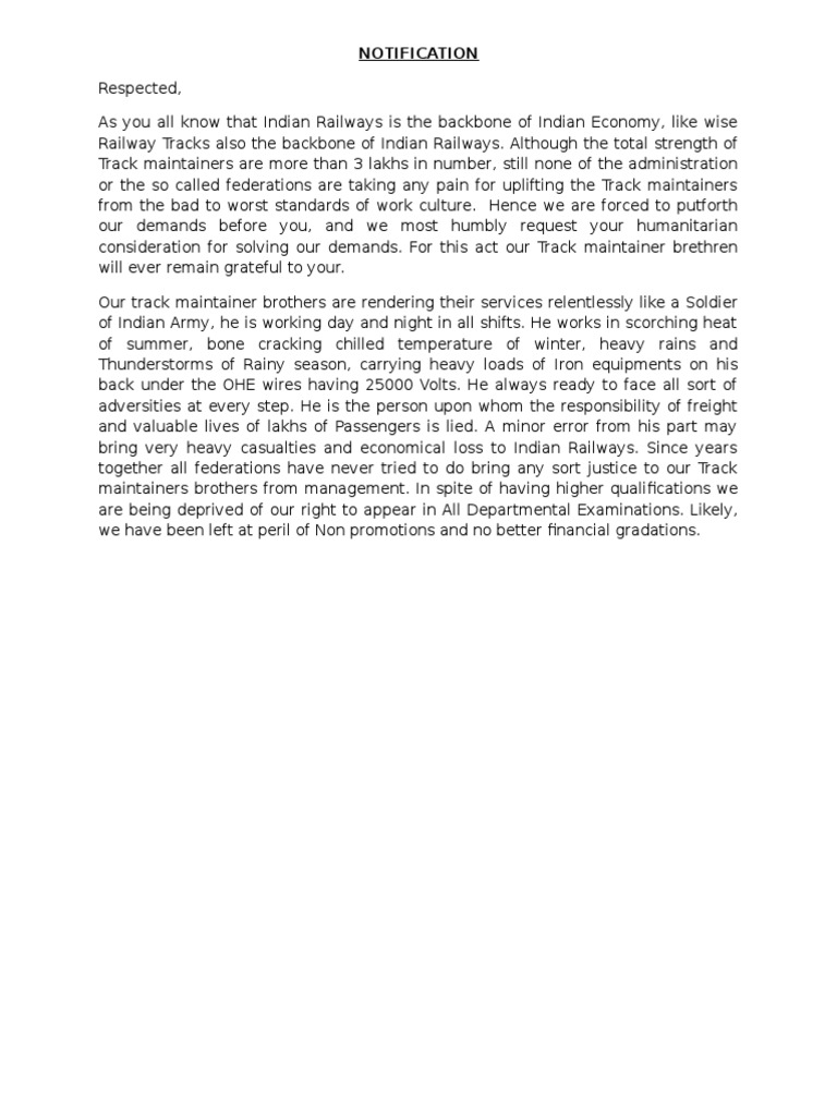 Indian Railways Track Maintainers' Demands | PDF