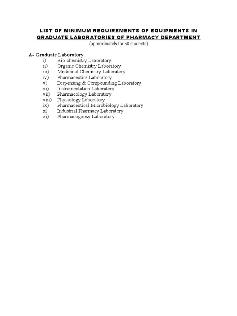 List of Minimum Requirements of Equipments in Graduate Laboratories of ...