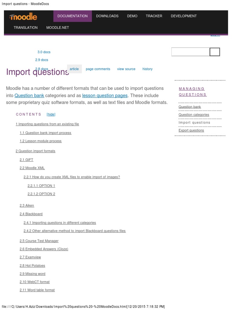 Importing Questions in Moodle Formats | PDF | File Format | Microsoft Word