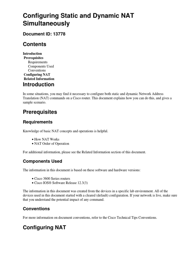 Configure Static and Dynamic NAT Simultaneously | PDF | Ip Address ...