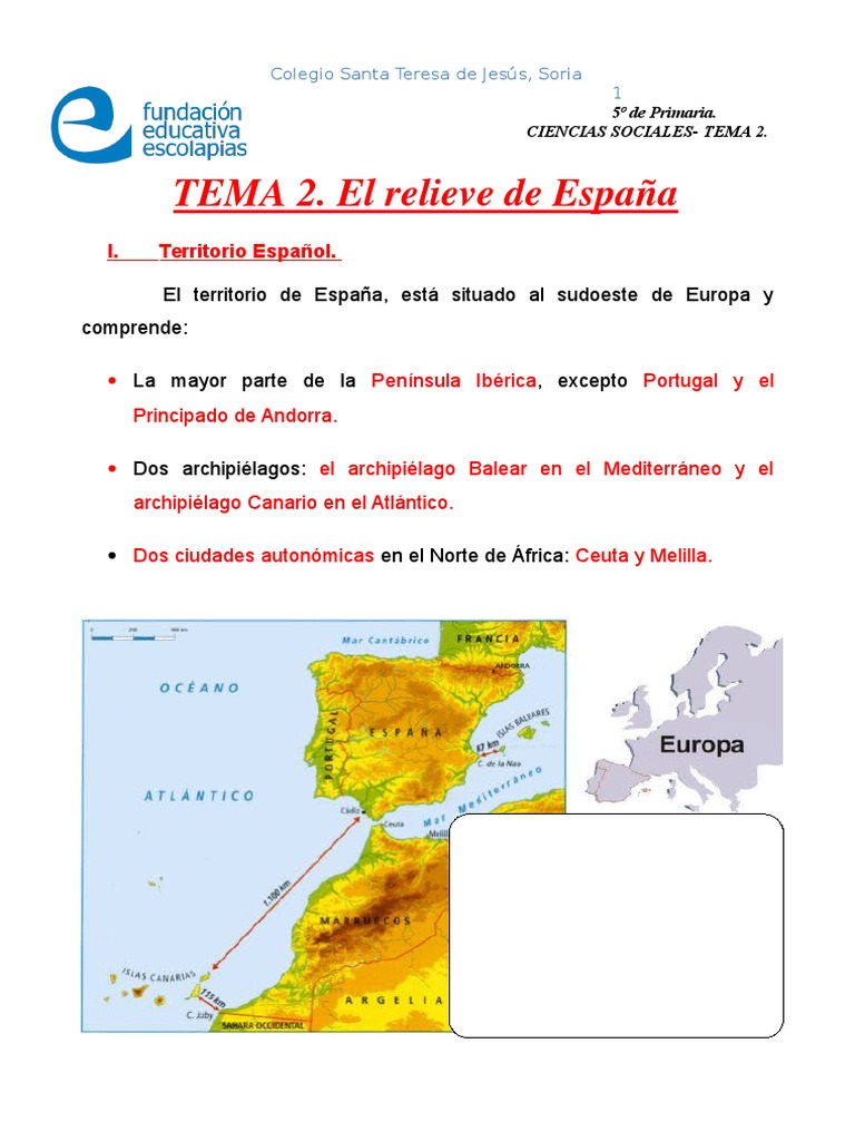 El relieve de España para 5º de Primaria | PDF | Costa | Península Ibérica