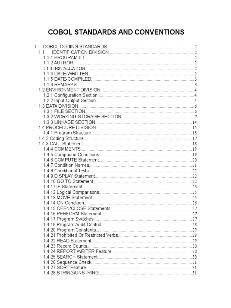COBOL Coding Standards Overview | PDF | Computer Program | Programming