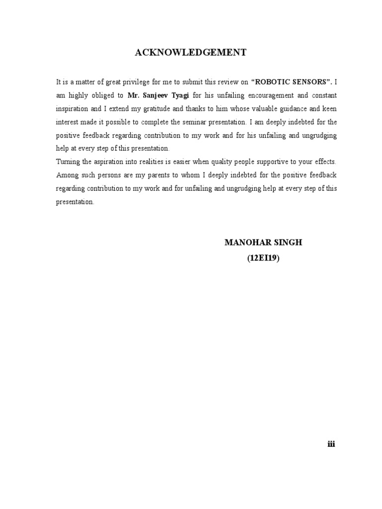Acknowledgement for Robotic Sensors Review | PDF