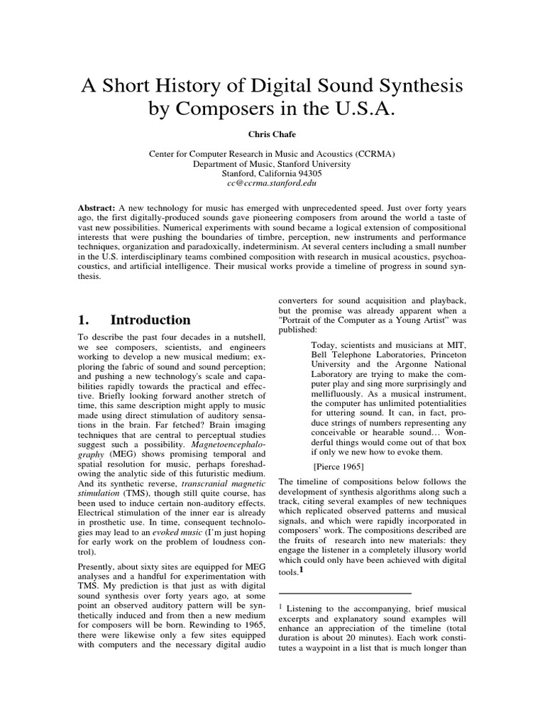 A Short History of Digital Sound Synthesis by Composers in The U.S.A