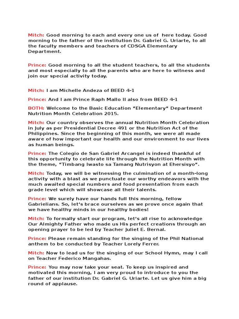 Nutrition Mopnth Celebration Script Pdf