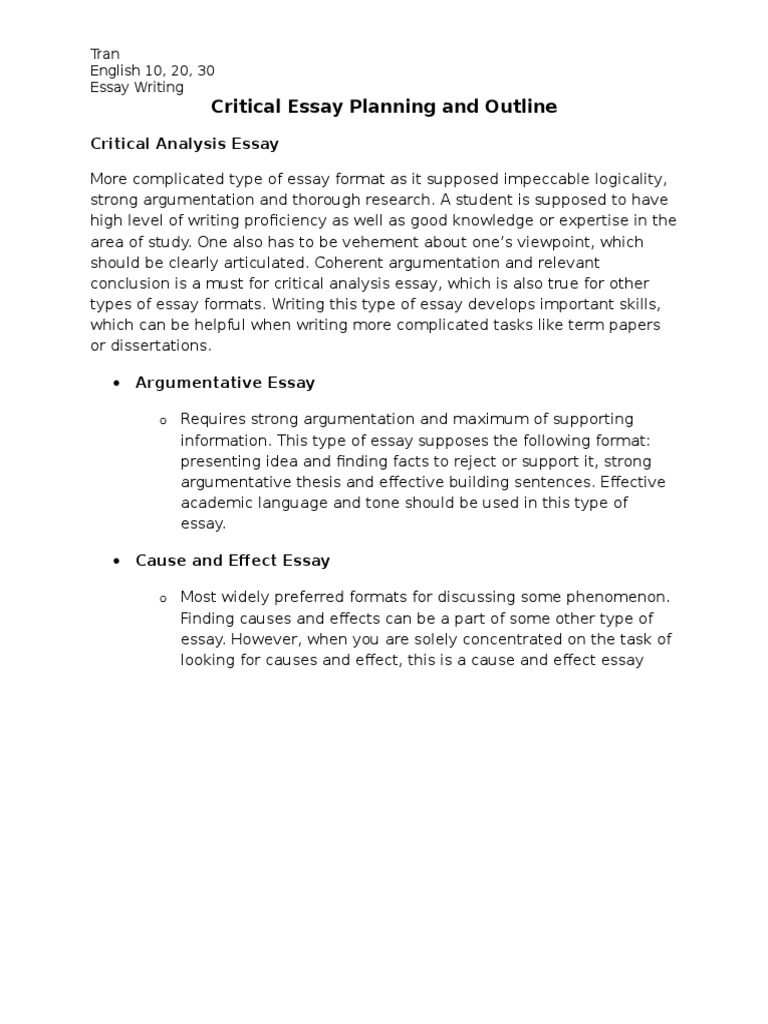 critical essay plan