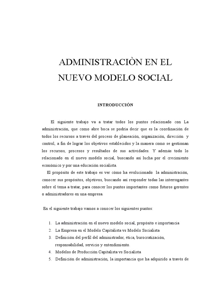 La Administración en El Nuevo Modelo Social Capitalismo