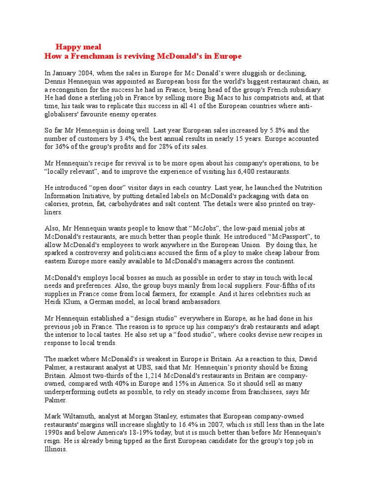 Happy Meal Pdf Mc Donald S Foods