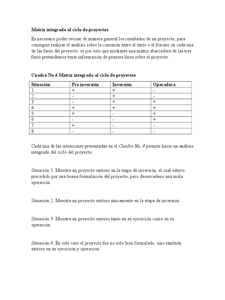 Matriz integrada en el ciclo de proyectos | PDF | Toma de decisiones ...