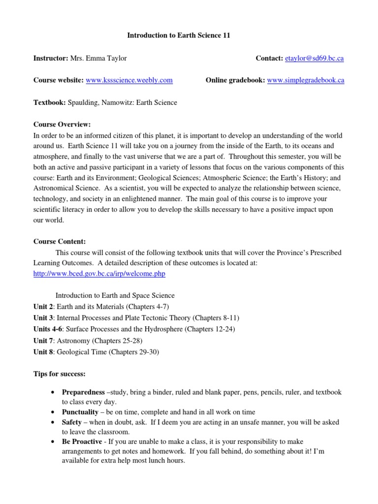 Earth Science 11 Course Outline | PDF | Earth Sciences | Earth