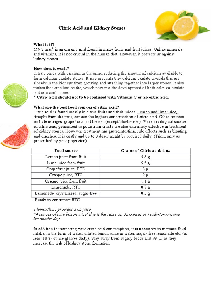 citric acid and kidney stones Lemonade Juice