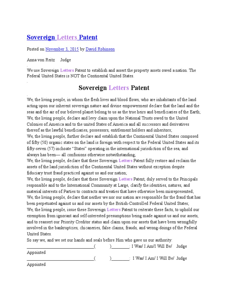 Sovereign Letters Patent Declaration | PDF | Politics