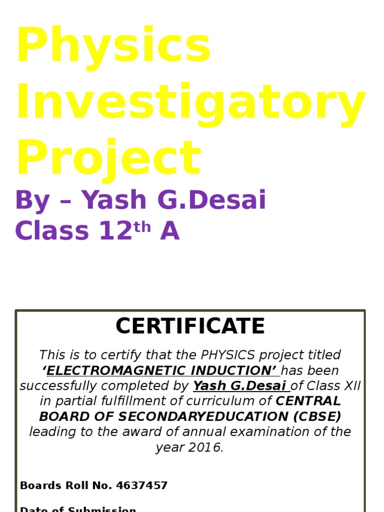 Electromagnetic Induction Project Class 12 | PDF | Electromagnetic ...