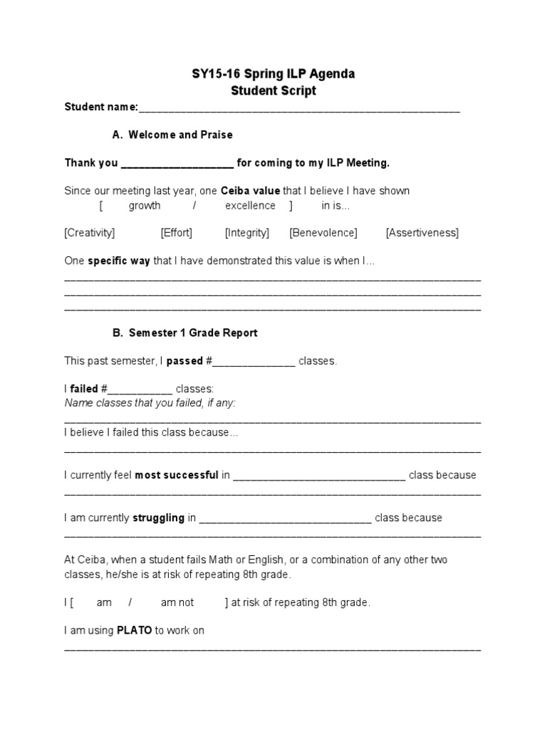 Sy15 16ilpmeetingagendastudentscript | PDF | Career & Growth