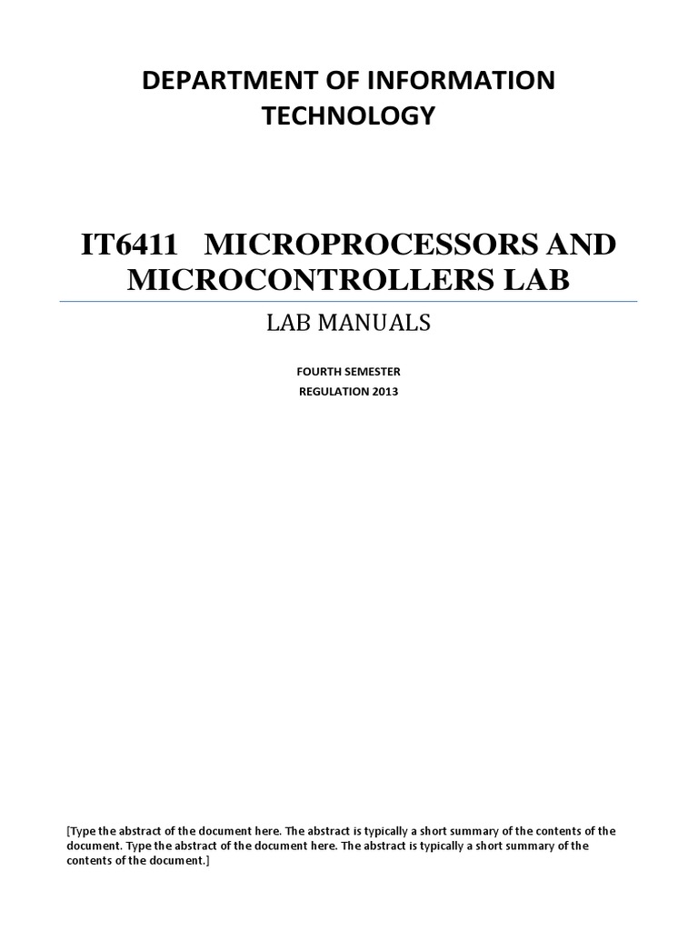 MICRO PROCESSOR AND MICRO CONTROLLER LAB MANUAL | Pointer (Computer  Programming) | Microcontroller