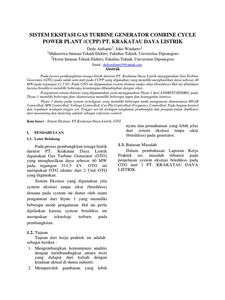 Sistem Eksitasi Brushless CCPP PT Krakatau | PDF