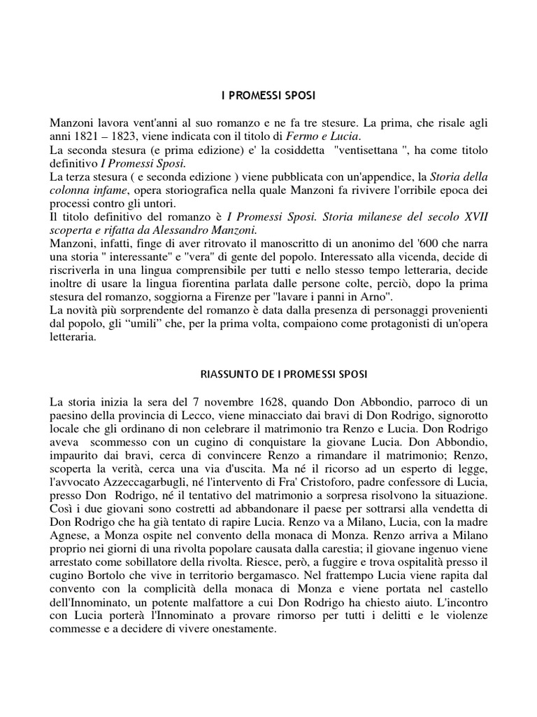 I Promessi Sposi Riassunto PDF