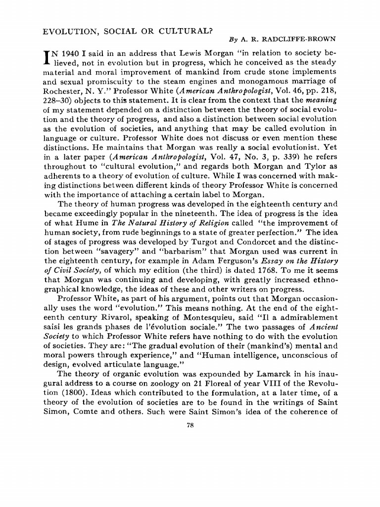 RadcliffeBrown, A.R. (1947). Evolution, Social or Cultural
