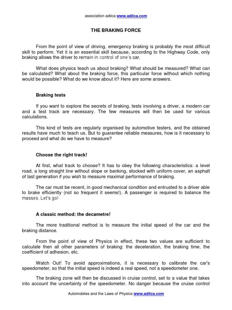 Braking Force PDF Force Power (Physics)
