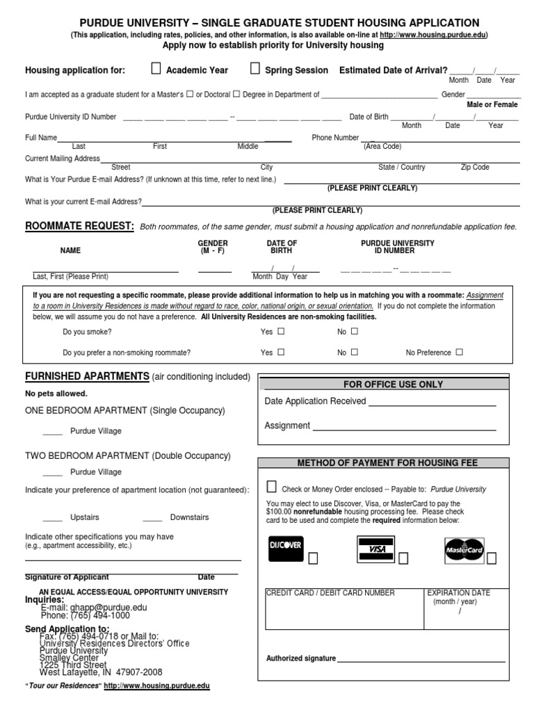 Purdue Village Graduate Housing Application PDF Cheque