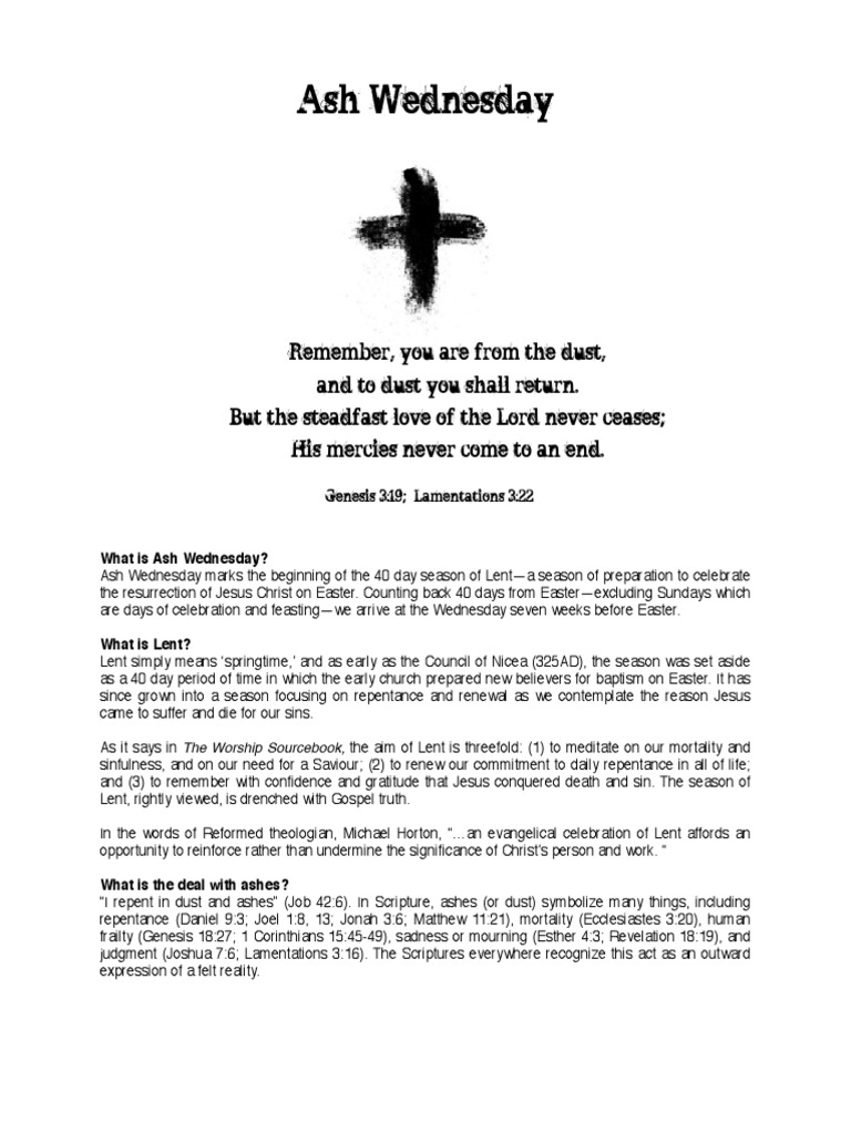 Ash Wednesday Explanation PDF Lent The Gospel
