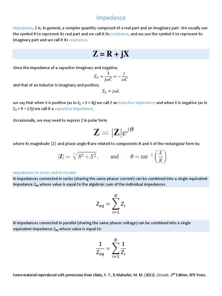 Z R + JX: Impedance | PDF