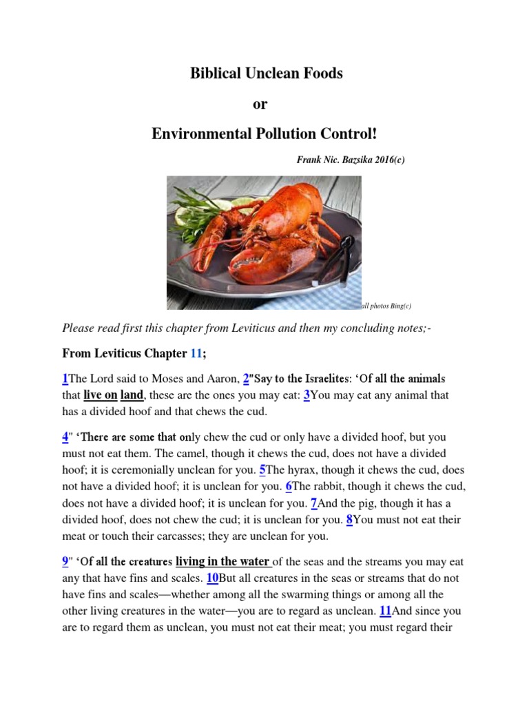 Biblical Unclean Foods or | PDF | Foods | Religion And Belief