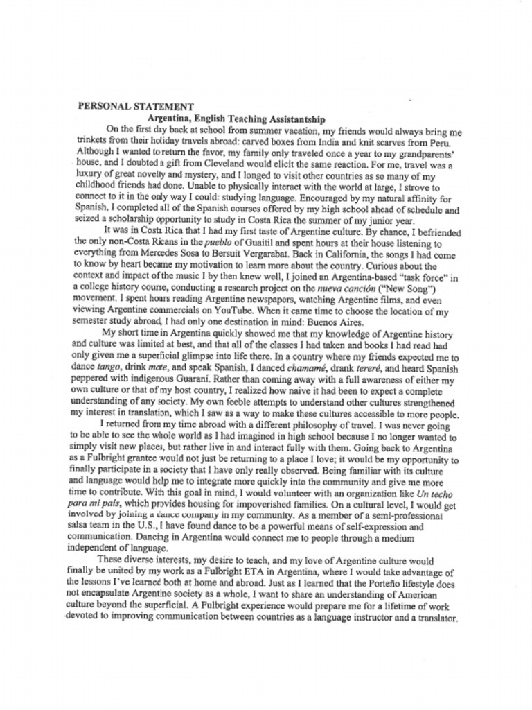 Fulbright eta personal statement sample image