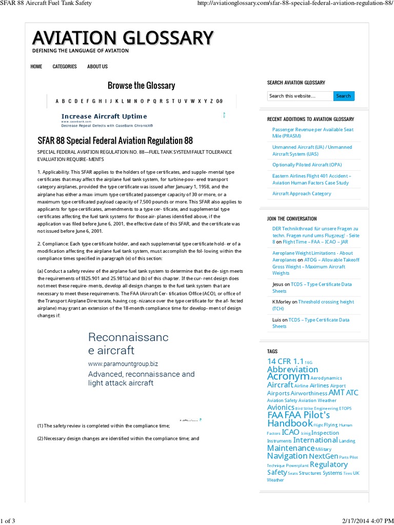 SFAR 88 Aircraft Fuel Tank Safety | PDF | Federal Aviation ...