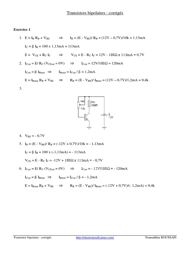 Corrigés d'exercices sur transistors | PDF | Bipolar Junction ...