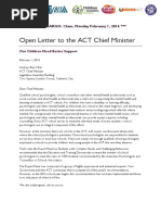 Open Letter to the ACT Chief Minister - Expert Panel Recommendation Must Be Implemented