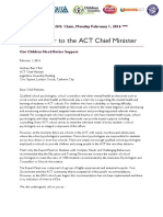 Open Letter To The ACT Chief Minister - Expert Panel Recommendation Must Be Implemented