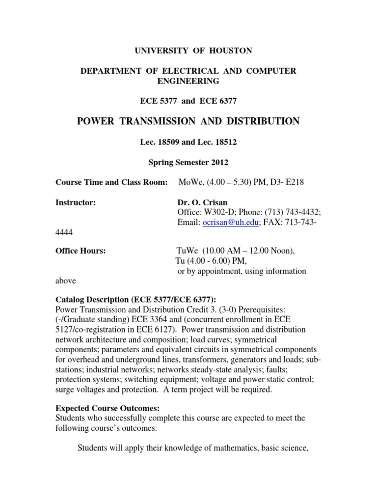 Power Transmission and Distribution Course | PDF | Electrical ...