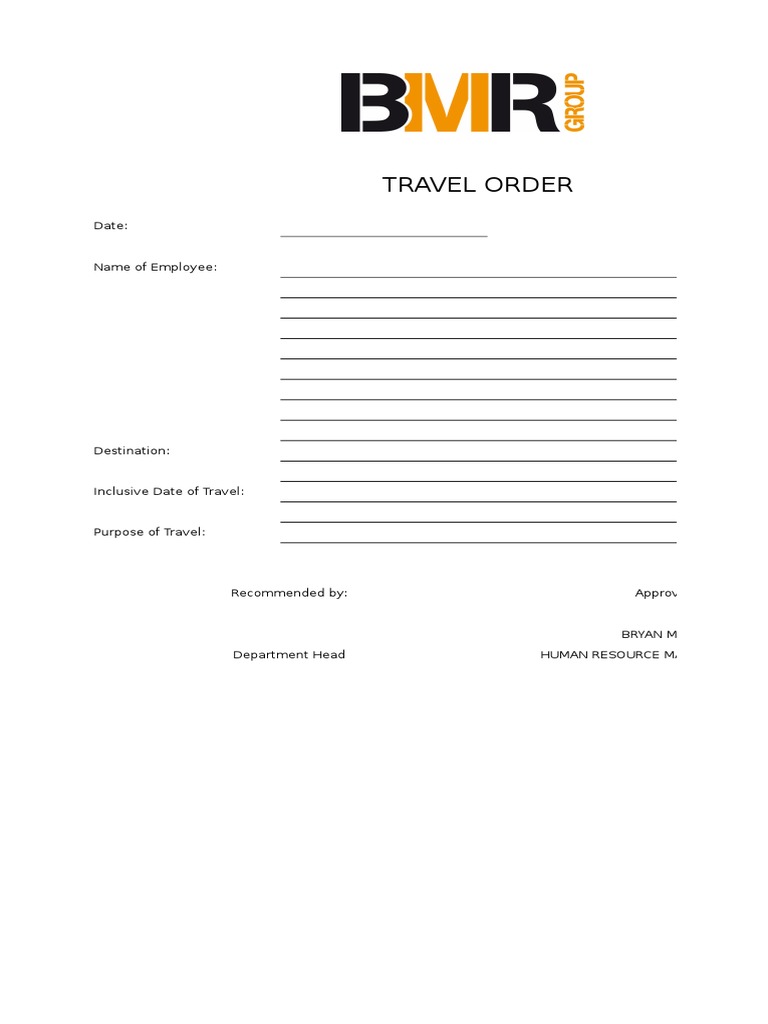 Travel Order Form