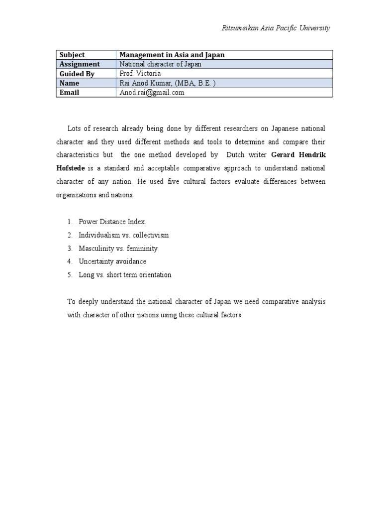 Japan's National Character Analysis | PDF | Social Psychology ...