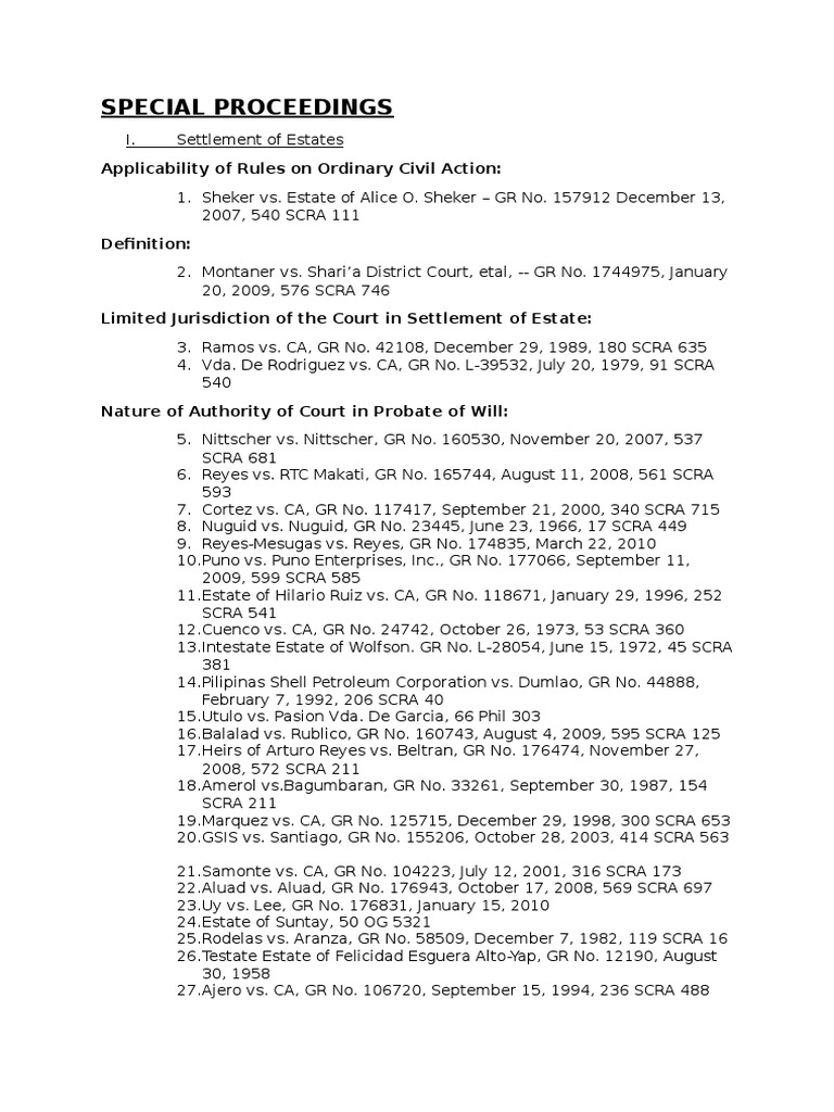 SpecPro Case List PDF Civil Law (Legal System) Legal Documents