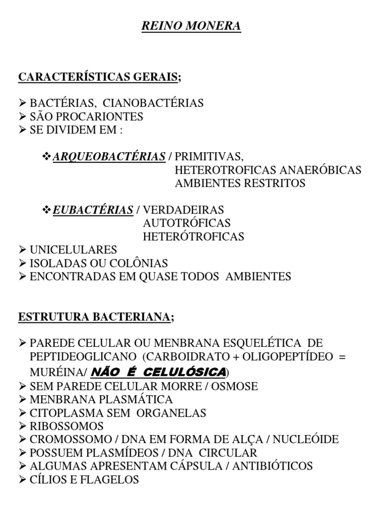 Biologia - Resumo Reino Monera | PDF | Ciências e Matemática