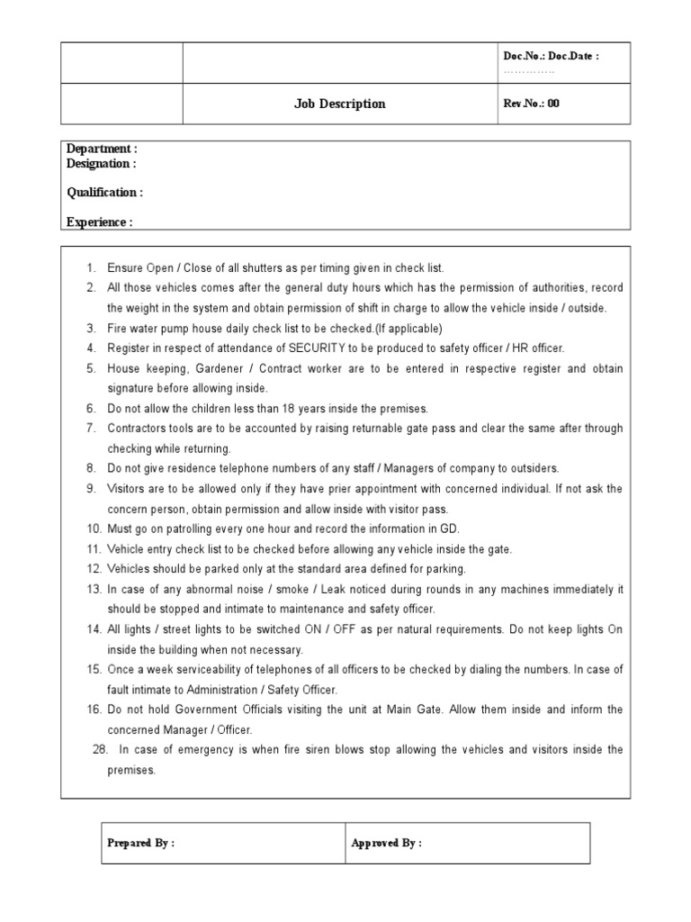Job Description (Security Supervisor) PDF