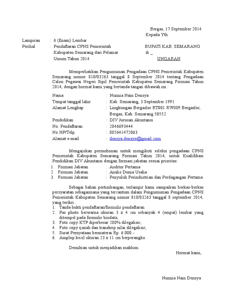Surat Lamaran Cpns
